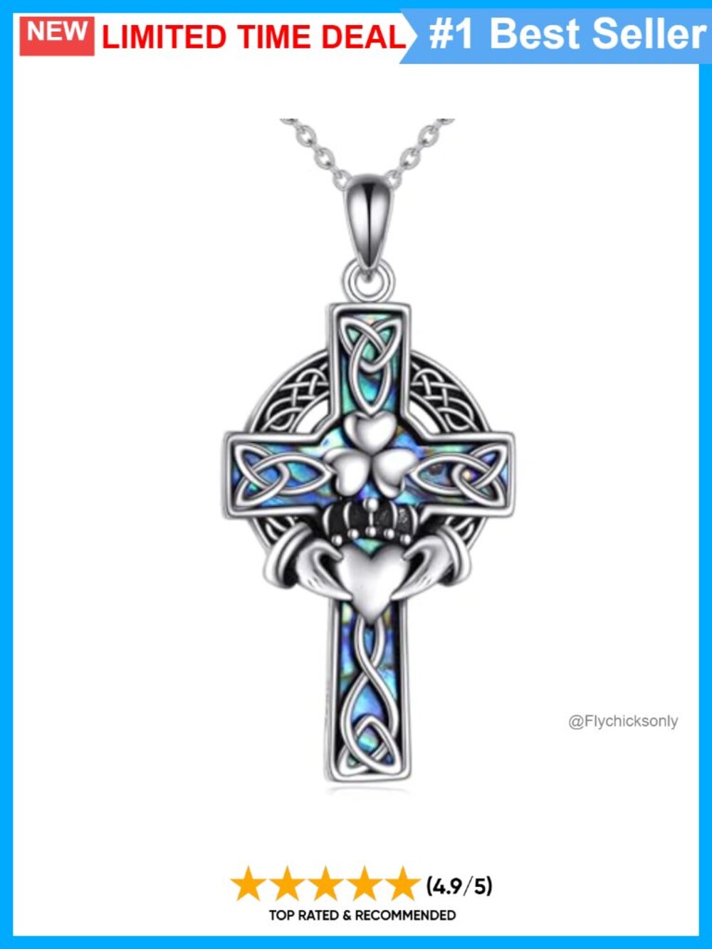 Sterling Silver Celtic Cross Necklace Abalone Pendant